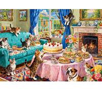 Puzzles 500 Pieces for Adults jigsaw puzzles for adults 500 Piece Puzzle Classic Educational Games Beautiful Decoration Puzzle for Women Gifts for Men-Cute Kittens Family Tea Time