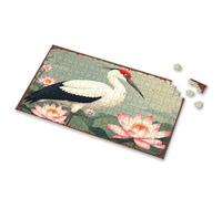 Puzzles 500 Pieces For Adults Stork Amidst Lotus Blossoms: A Serene Wetland Scene Picture Puzzle 500 Piece Jigsaw Puzzles Spot It Game For Kids(300PCS)