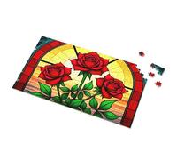Puzzles 500 Pieces For Adults Three Red Roses In Stained Glass Picture Puzzle Outfoxed Game For Kids Easter Gifts(1000PCS)