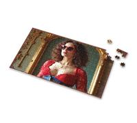Puzzles 500 Pieces For Adults Vintage Glamour: Red Lace Ensemble With Sunglasses Picture Puzzle Jigsaw Puzzle 500 Pieces(500PCS)