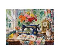 Puzzles 500 Pieces for Adults,Vintage Sewing Machine Cat Jigsaw Puzzle for Seniors, Large Piece Bird Vase Puzzle for Friends, Stitch Quilt Puzzles,Family Game Gift