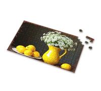Puzzles 500 Pieces For Adults Yellow Pitcher With White Flowers And Lemons On Rustic Table Picture Puzzle Jigsaw Puzzle 500 Pieces(500PCS)