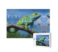 Puzzles 500 Pieces Green Lizard Jigsaw Puzzles Wooden Photo Puzzle for Adults Personalized Picture Puzzle Classic Jigsaw Puzzle for Family Wedding Birthday Valentine's Day Gifts 15.7 x 11 Inch