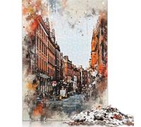 Puzzles 500 Pieces Jigsaws Dublin in Watercolor Jigsaw Puzzles for Adults Wooden Creative Puzzles Jigsaw Puzzles for Teenagers Gifts 500pcs (52x38cm)