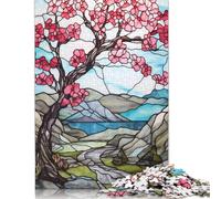 Puzzles 500 Pieces Jigsaws Stained Glass Blossom Tree Jigsaw Puzzles for Adults Wooden Creative Puzzles Jigsaw Puzzles for Teenagers Gifts 500pcs (52x38cm)