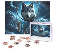 Puzzles 500 Pieces Personalized Jigsaw Puzzles 3D Wolf Dream Catcher Puzzle Challenging Picture with storage bag Photo Puzzle for Adults Wedding (52 X 38 CM)