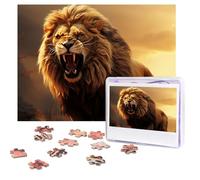 Puzzles 500 Pieces Personalized Jigsaw Puzzles Angry Roaring Lion Puzzle Challenging Picture with storage bag Photo Puzzle for Adults Wedding (75 X 50 CM)