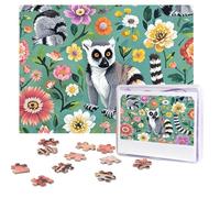 Puzzles 500 Pieces Personalized Jigsaw Puzzles Animals Lemur Flowers Pattern Puzzle Challenging Picture with storage bag Photo Puzzle for Adults Wedding (52 X 38 CM)