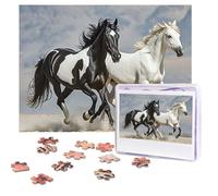 Puzzles 500 Pieces Personalized Jigsaw Puzzles Black and White Horses Running Puzzle Challenging Picture with storage bag Photo Puzzle for Adults Wedding (52 X 38 CM)