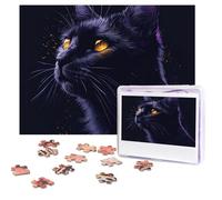 Puzzles 500 Pieces Personalized Jigsaw Puzzles Black Cat with Yellow Eyes Puzzle Challenging Picture with storage bag Photo Puzzle for Adults Wedding (52 X 38 CM)