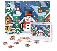 Puzzles 500 Pieces Personalized Jigsaw Puzzles Christmas Snowmen and Houses Puzzle Challenging Picture with storage bag Photo Puzzle for Adults Wedding (52 X 38 CM)