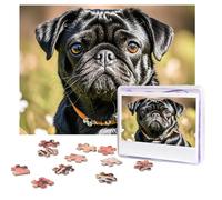 Puzzles 500 Pieces Personalized Jigsaw Puzzles Cute Black Pug Dog Puzzle Challenging Picture with storage bag Photo Puzzle for Adults Wedding (52 X 38 CM)