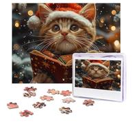 Puzzles 500 Pieces Personalized Jigsaw Puzzles Cute Cat Sing Christmas Carols Puzzle Challenging Picture with storage bag Photo Puzzle for Adults Wedding (52 X 38 CM)