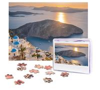 Puzzles 500 Pieces Personalized Jigsaw Puzzles Greece Island Sunset Landscape Puzzle Challenging Picture with storage bag Photo Puzzle for Adults Wedding (52 X 38 CM)