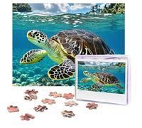 Puzzles 500 Pieces Personalized Jigsaw Puzzles Hawaiian Tapa Honu Turtle Puzzle Challenging Picture with storage bag Photo Puzzle for Adults Wedding (52 X 38 CM)