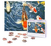 Puzzles 500 Pieces Personalized Jigsaw Puzzles Japan Fancy Koi Carp Fishes Puzzle Challenging Picture with storage bag Photo Puzzle for Adults Wedding (52 X 38 CM)