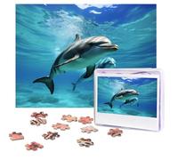 Puzzles 500 Pieces Personalized Jigsaw Puzzles Marine dolphin Puzzle Challenging Picture with storage bag Photo Puzzle for Adults Wedding (75 X 50 CM)