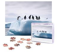 Puzzles 500 Pieces Personalized Jigsaw Puzzles Penguins on the Iceberg Puzzle Challenging Picture with storage bag Photo Puzzle for Adults Wedding (75 X 50 CM)
