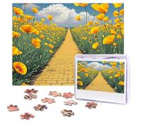 Puzzles 500 Pieces Personalized Jigsaw Puzzles Poppies Field Yellow Brick Road Puzzle Challenging Picture with storage bag Photo Puzzle for Adults Wedding (52 X 38 CM)