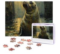 Puzzles 500 Pieces Personalized Jigsaw Puzzles Sea Lion in Glowing Tower Puzzle Challenging Picture with storage bag Photo Puzzle for Adults Wedding (52 X 38 CM)