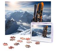 Puzzles 500 Pieces Personalized Jigsaw Puzzles Skis on mountain Puzzle Challenging Picture with storage bag Photo Puzzle for Adults Wedding (75 X 50 CM)