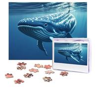 Puzzles 500 Pieces Personalized Jigsaw Puzzles Small blue whale swimming Puzzle Challenging Picture with storage bag Photo Puzzle for Adults Wedding (52 X 38 CM)