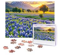 Puzzles 500 Pieces Personalized Jigsaw Puzzles Texas Bluebonnets Scenery Puzzle Challenging Picture with storage bag Photo Puzzle for Adults Wedding (52 X 38 CM)