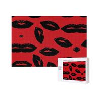 Puzzles 500 Pieces Red and Black Lips Jigsaw Puzzles Wooden Photo Puzzle for Adults Personalized Picture Puzzle Classic Jigsaw Puzzle for Family Wedding Birthday Valentine's Day Gifts 15.7 x 11 Inch