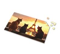 Puzzles 500 Pieces Three Cats Admire The Eiffel Tower At Sunset Picture Puzzle 4 Year Old Girl Birthday Gifts Boy Toys(500PCS)