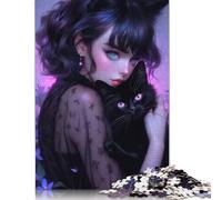 Puzzles 500 Pieces Whimsical Gothic Cat Lady Jigsaw Puzzle Boys And Girls Difficulty Puzzle Educational Toy Games Family Decoration 500pcs (52x38cm)