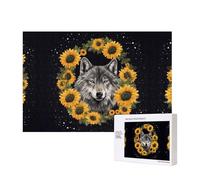 Puzzles 500 Pieces Wolf and Sunflower Jigsaw Puzzles Wooden Photo Puzzle for Adults Personalized Picture Puzzle Classic Jigsaw Puzzle for Family Wedding Birthday Valentine's Day Gifts 15.7 x 11 Inch