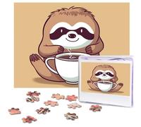 Puzzles 500 Pieces Yoga Sloth Coffee Jigsaw Puzzles Wooden Photo Puzzle for Adults Personalized Picture Puzzle Classic Jigsaw Puzzle for Family Wedding Birthday Valentine's Day Gifts 20.4" x 15"