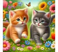 Puzzles 60 Pieces for Adults Cat Play Flowers, Hard Impossible Jigsaws 60 pieces for adults, Educational Game Challenge Toy Colorful DIY puzzles for Home