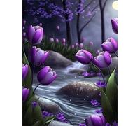 Puzzles 60 Pieces for Adults jigsaw puzzles for adults 60 Piece Educational Challenge Games Decoration puzzle - Riverside Purple Tulips