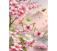 Puzzles 90 Pieces for Adults jigsaw puzzles for adults 90 Piece Educational Challenge Games Decoration puzzle - Pink Flowers Butterfly
