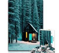 Puzzles A Single Illuminated Cabin 1000 Piece Jigsaw Puzzles for Teenagers,Challenging Difficult with Fully Interlocking Randomly Shaped Pieces (50x75cm)