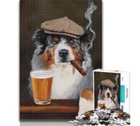 Puzzles Australian Shepherd Dog Smoking 1000 Piece Jigsaw Puzzles for Teenagers,is Ideal As A Gift for The Whole Family Suitable for And 14 26x38cm
