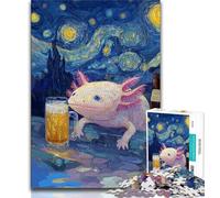 Puzzles Axolotl with Beer Starry Night 1000 Piece Jigsaw Puzzle for Adults And Teenagers,Family Game Birthday Gifts.Challenge High Difficulty (50x75cm)