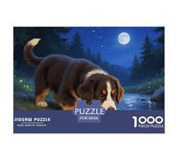Puzzles Bernese Mountain Dog 1000 Pieces Challenge Game for Adults,Moonlit Stream Forest Impossible Jigsaw Puzzle 1000 Piece Educational Game Home Decoration 38x26cm/1000pcs