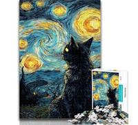 Puzzles Black Cat Under The Starry Sky 1000 Pieces Jigsaw Puzzles for Adults And Teens,Learning Educational Toys Family Games Enhance Love between Couples 50x75cm