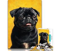 Puzzles Black Pug 1000 Piece Jigsaw Puzzles for Teenagers,Challenging Difficult with Fully Interlocking Randomly Shaped Pieces 26x38cm