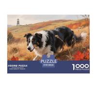 Puzzles Border Collie Dog 1000 Piece Challenge Game for Adults,Autumn Field Impossible Jigsaw Puzzles 1000 Pieces Educational Game Home Decoration 38x26cm/1000pcs