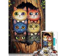 Puzzles Cat in Tree Hole 1000 Piece Jigsaw Puzzles for Teenagers,Challenging Difficult with Fully Interlocking Randomly Shaped Pieces (38x26cm)