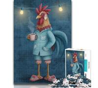 Puzzles Chicken Drinking Coffee 1000 Piece Jigsaw Puzzles for Teenagers,Challenging Difficult with Fully Interlocking Randomly Shaped Pieces 26x38cm