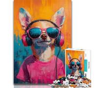 Puzzles Chihuahua Listening to Music 1000 Pieces Jigsaw Puzzles For Teens And Adults,Educational Toys Is Ideal As A Gift for The Whole Family 26x38cm