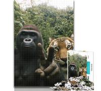 Puzzles Chimpanzee And Tiger Selfie 1000 Pieces Jigsaw Puzzles for Adults And Teens,Learning Educational Toys Family Games Enhance Love between Couples 50x75cm