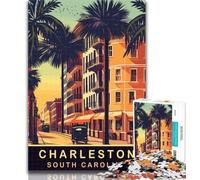 Puzzles City Streets of Charleston Jigsaw Puzzles for Teenagers 1000 Pieces,Wall Decoration Unique Birthday And Xmas Gifts Suitable for And 14 26x38cm
