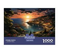 Puzzles Coastal Sunset Village 1000 Piece Challenge Game for Adults,Vibrant Seaside Twilight Impossible Jigsaw Puzzles 1000 Piece Educational Game Home Decoration 70x50cm/1000pcs