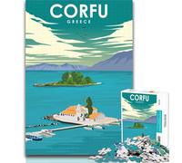Puzzles Corfu Greece Travel Poster Puzzles 1000 Pieces for Adults,Educational Games Home Decoration Deal As Gifts for The Whole Family 26x38cm
