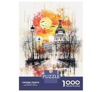 Puzzles De 1000 Pièces Autumnal Glow Madrids Metropolis at Sunset Puzzle Adulte Jeu Manuel Une Œuvre D'art Cadeaux Uniques Pour Anniversaire Et Noël 70x50cm/1000pcs